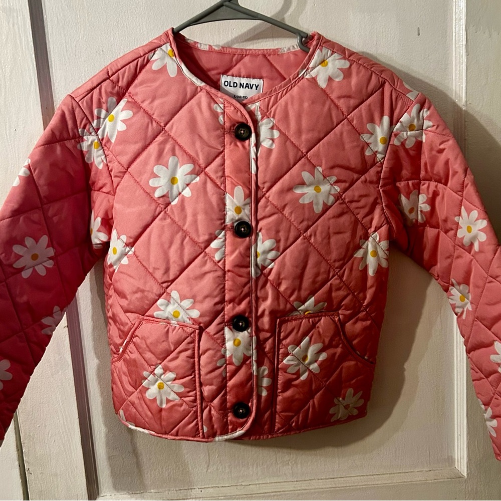 Old Navy Pink Floral Quilted Lightweight Girls Jacket
